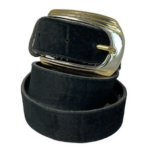 VINTAGE 90’s Century Canada Black Suede Belt Gold and Silver Tone Buckle M